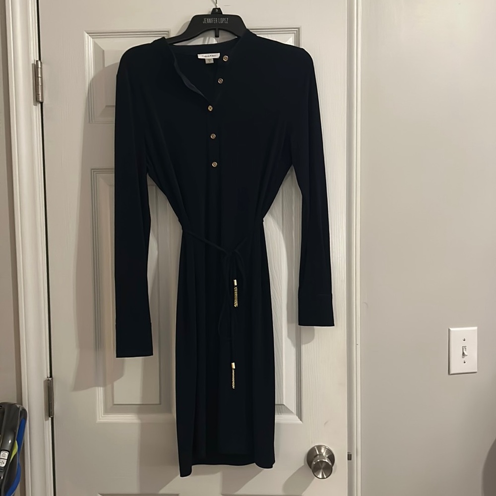 Calvin Klein navy dress with waist tie